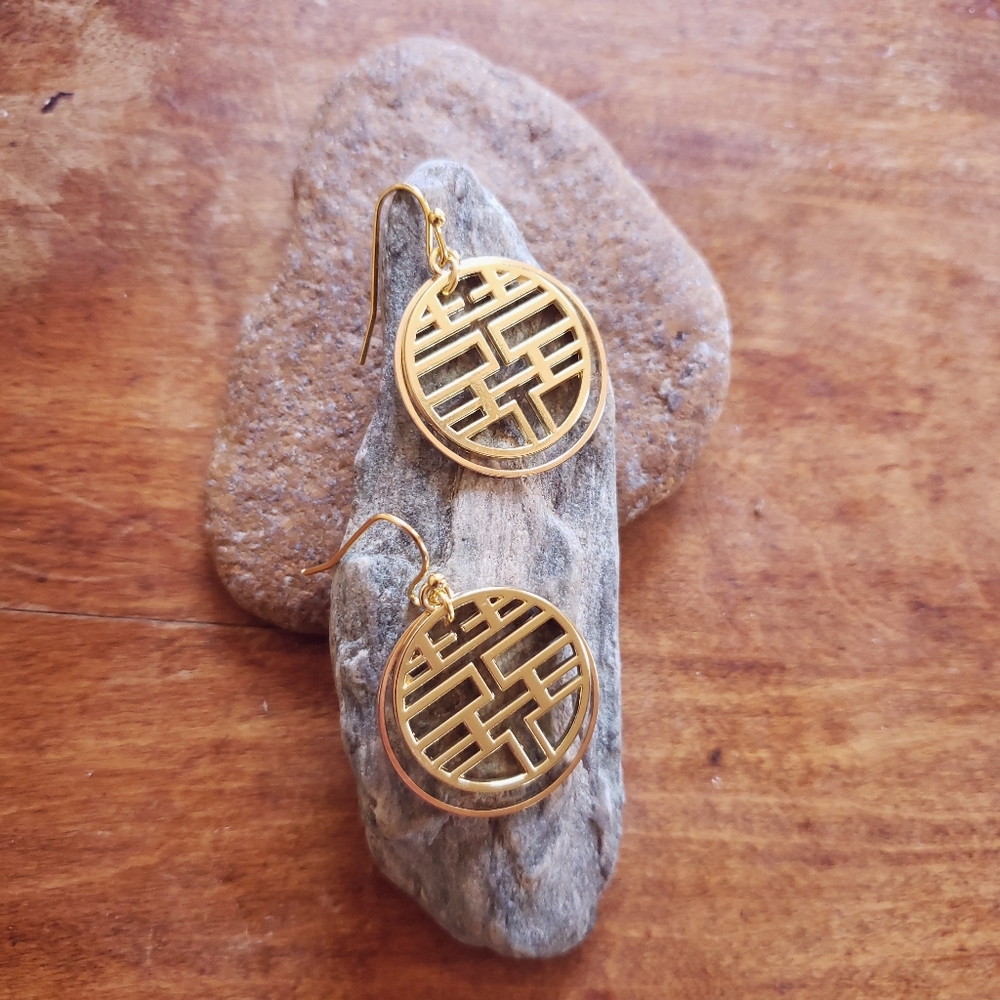 Golden 囍 Chinese Double Happiness Earrings